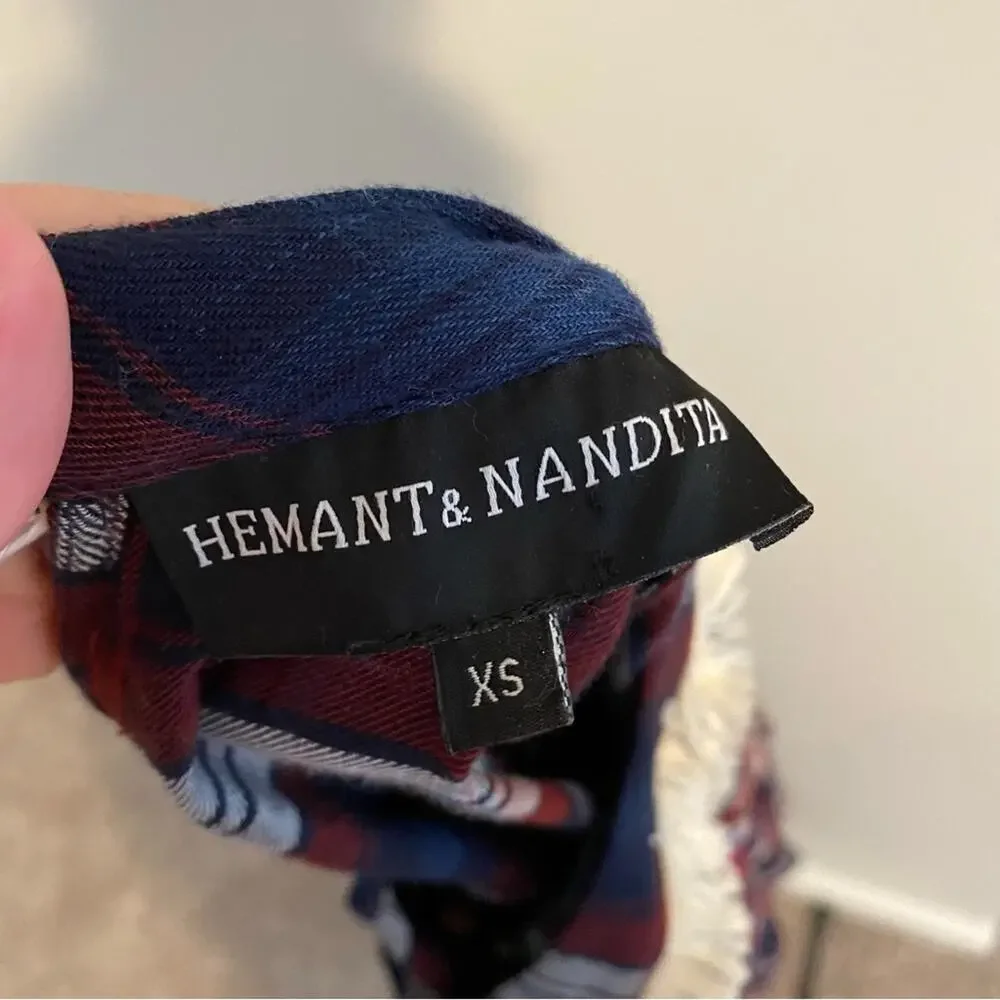 Hemant & Nandita Blue Red Floral Plaid Mini Dress XS